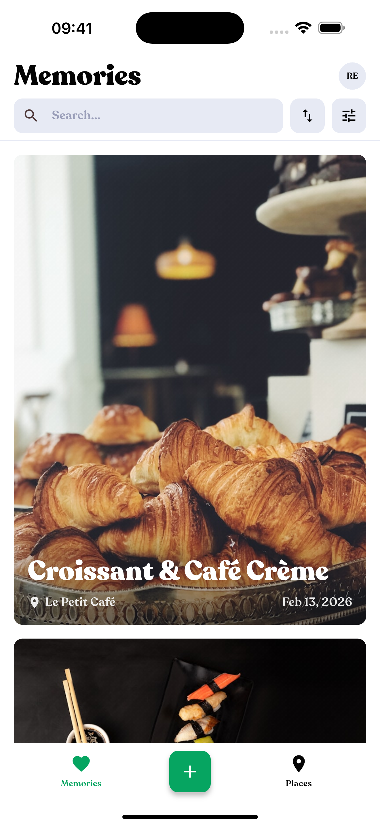 Gastromemories app showing food memories